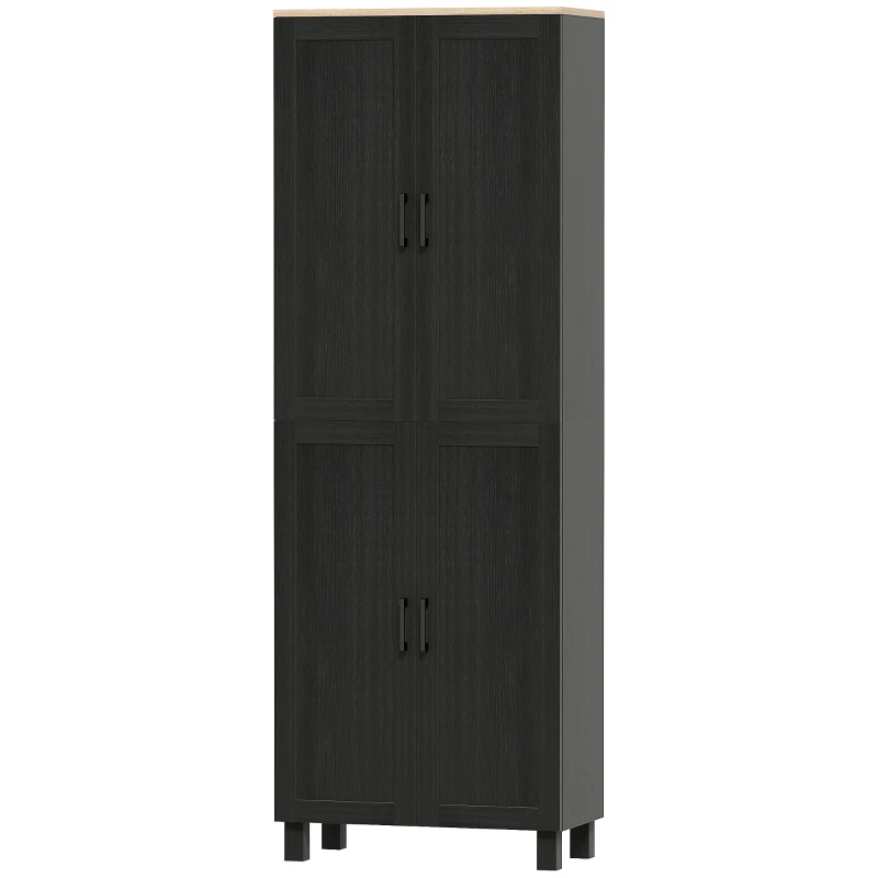 HOMCOM Mueble despensa de cocina en madera con 5 estantes ajustables y 4 puertas, 60x30x170.5 cm, Negro