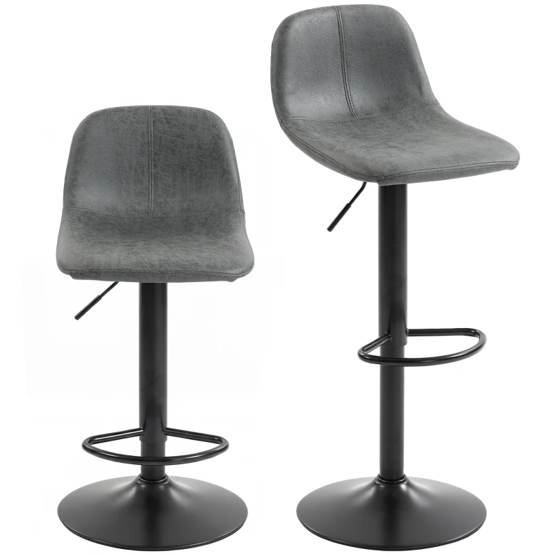 HOMCOM Bar Stools Set of 2, Modern Swivel Barstools with Footrest for Kitchen Island and Dining Room, Grey