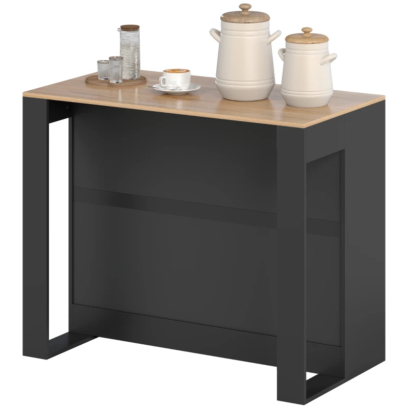 HOMCOM Mostrador Bar Isla de Cocina con 3 Estantes para Salón y Sala de Estar, 113x60x90 cm, Negro y Madera