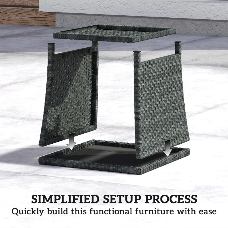 Outsunny Side Table 2-Tier Outdoor Coffee Table with Storage Shelf PS Wood Slat Top/Grey