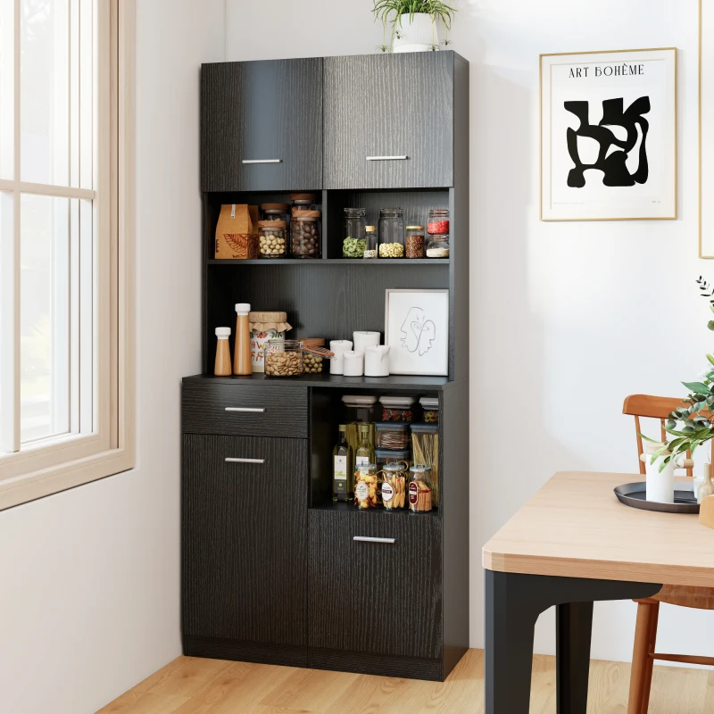 HOMCOM Keukenkast buffetskast met lade soft-close 80x35x180 cm zwart(m-13)