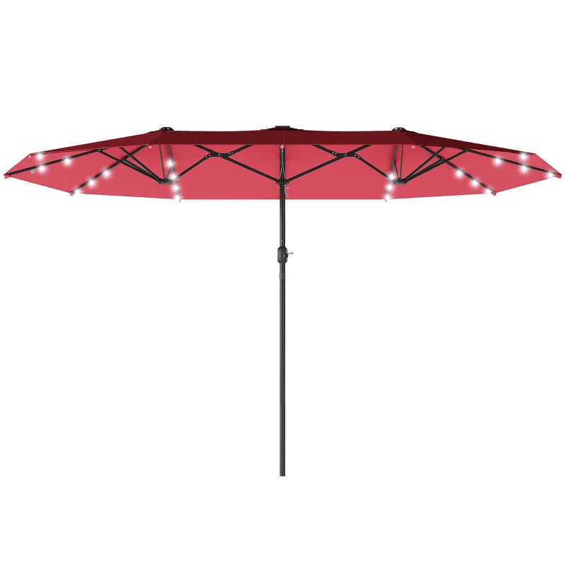 Outsunny 4.4m Double-Sided Sun Umbrella Patio Parasol LED Solar Lights Red