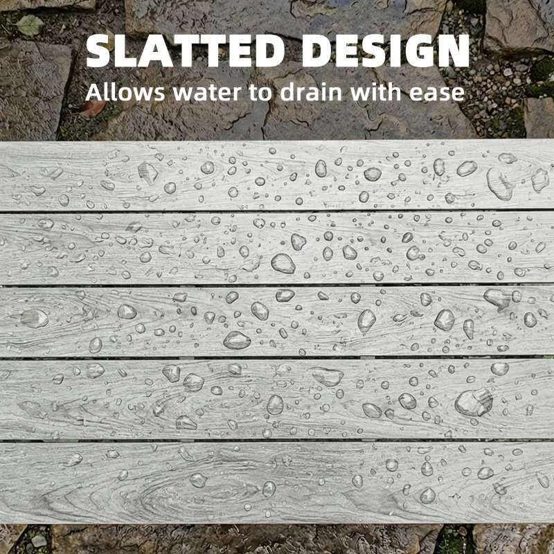 Outsunny Outdoor Garden Coffee Table, Garden Table with Slatted Wood Plastic Composite Top and Metal Frame, Grey