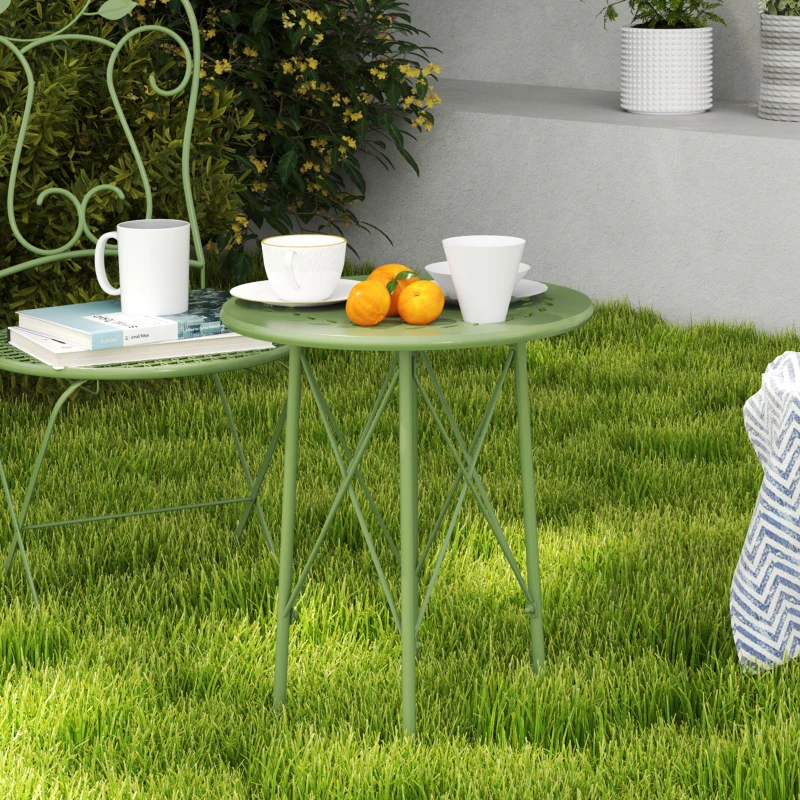Outsunny Petite table d'appoint ronde, table de jardin, avec découpe en forme de fleur et feuilles, en acier, Ø 40 x 50 cm, vert
