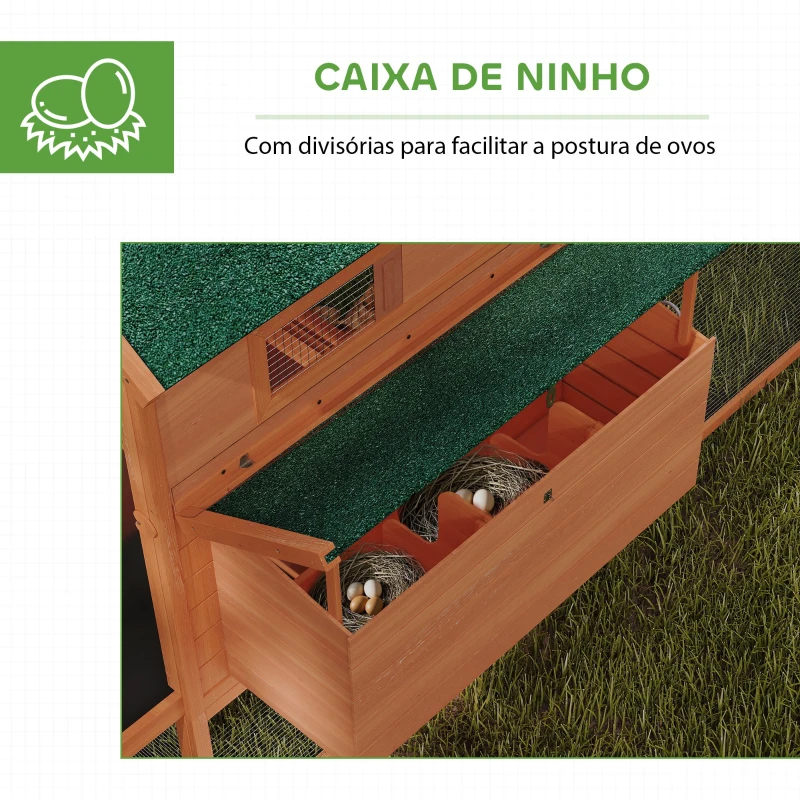 PawHut Galinheiro de Madeira Grande de Exterior com 2 Ninhos Telhado Asfáltico Bandeja Removível e Rampa 347x160x150 cm Madeira