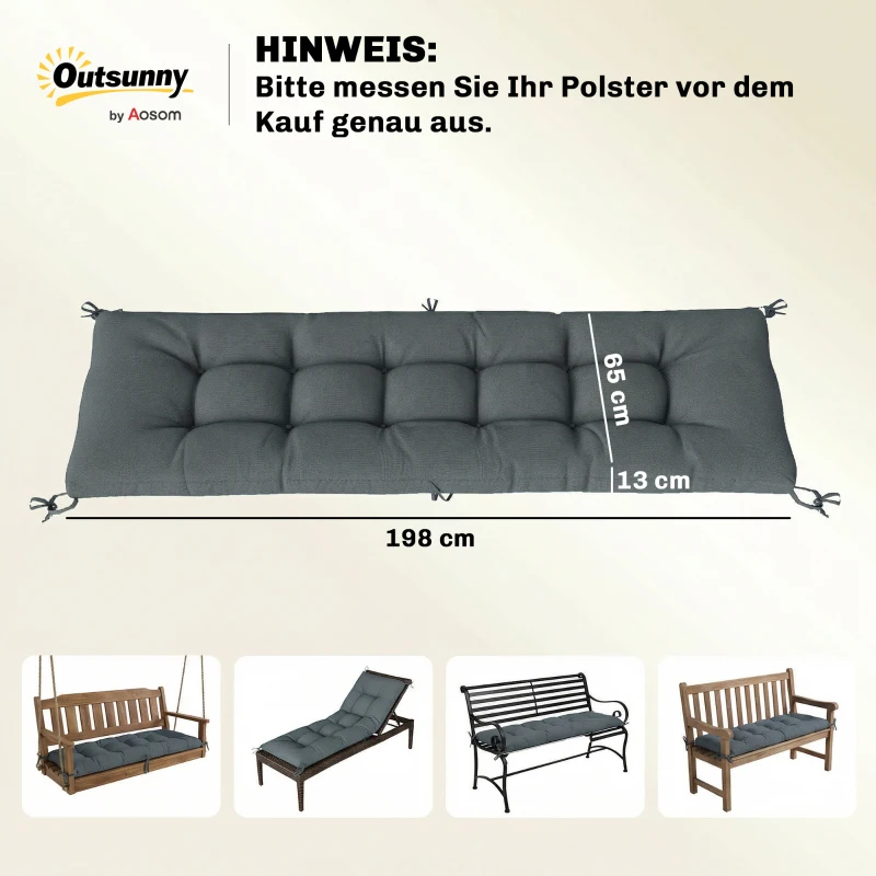 Outsunny Cojín para palets desmontable Cojín asiento con correas de sujeción Acolchado para palets para la mayoría de tumbonas 198x65x13cm Gris oscuro