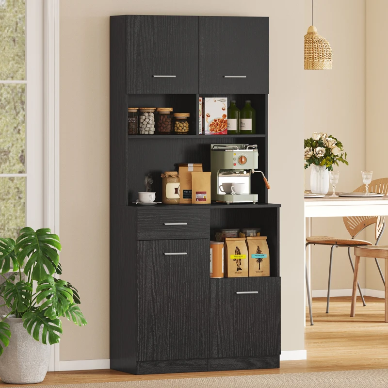 HOMCOM Keukenkast buffetskast met lade soft-close 80x35x180 cm zwart(m-11)