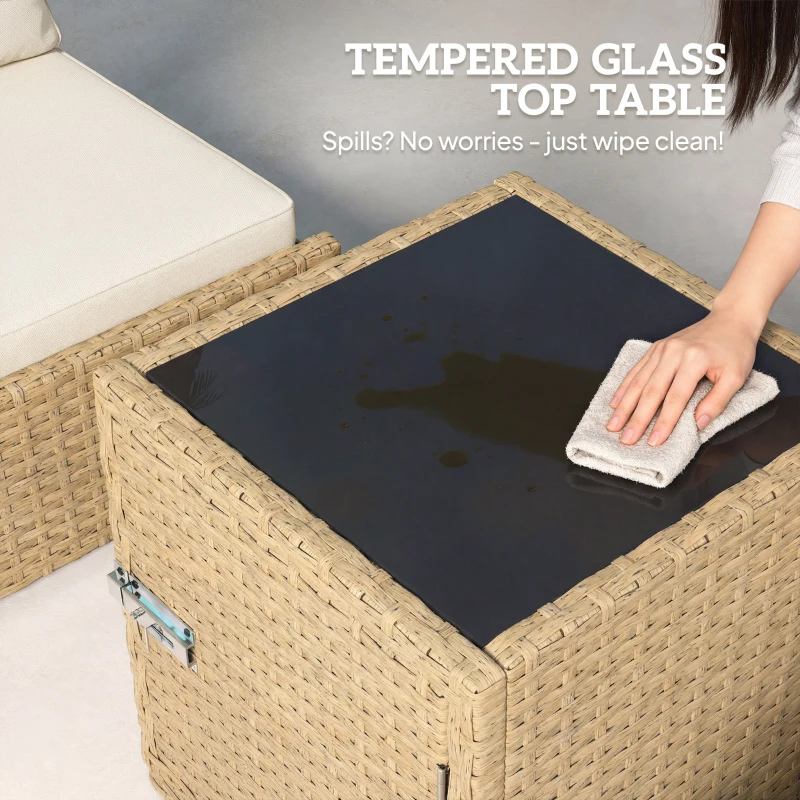 Outsunny Rattan Sun Loungers Set of 2 with Side Table, Garden Recliner Sunbeds with Adjustable Back, Cushions, Beige