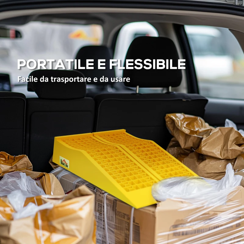 HOMCOM Set 2 Rampe di Carico in Plastica per Auto con Capacità 3 Tonnellate e Superficie Antiscivolo, Giallo