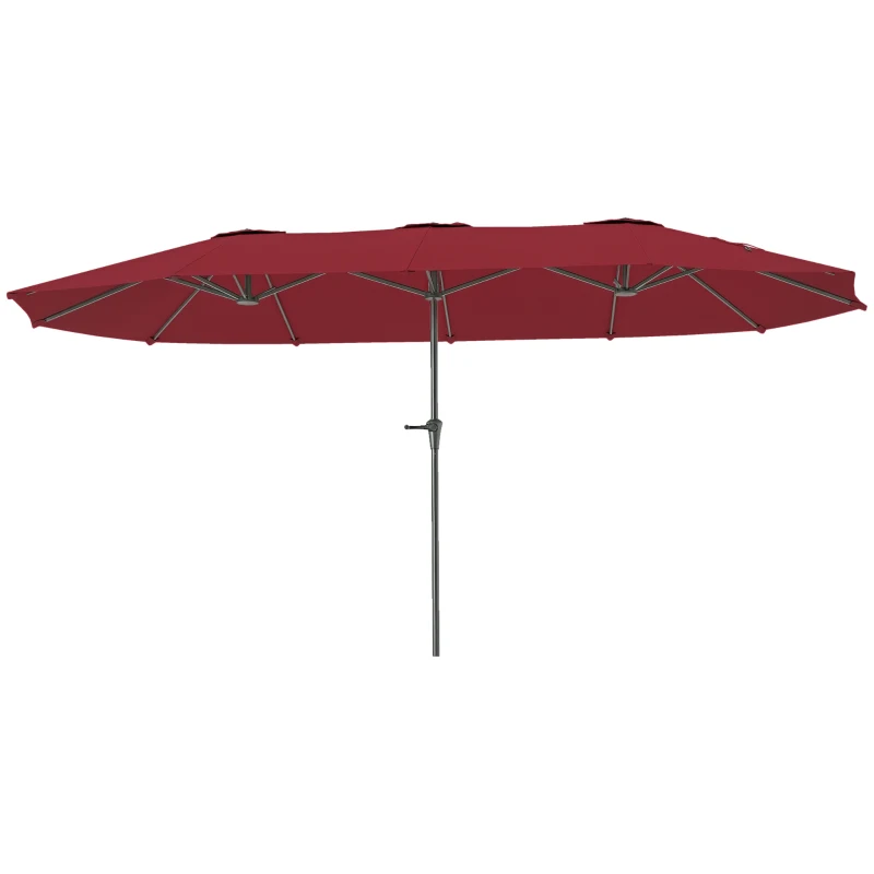 Outsunny Parasol de jardin extérieur, parasol double rectangulaire 4 x 2,2 x 2,3m avec ouverture fermeture manivelle rouge vineux
