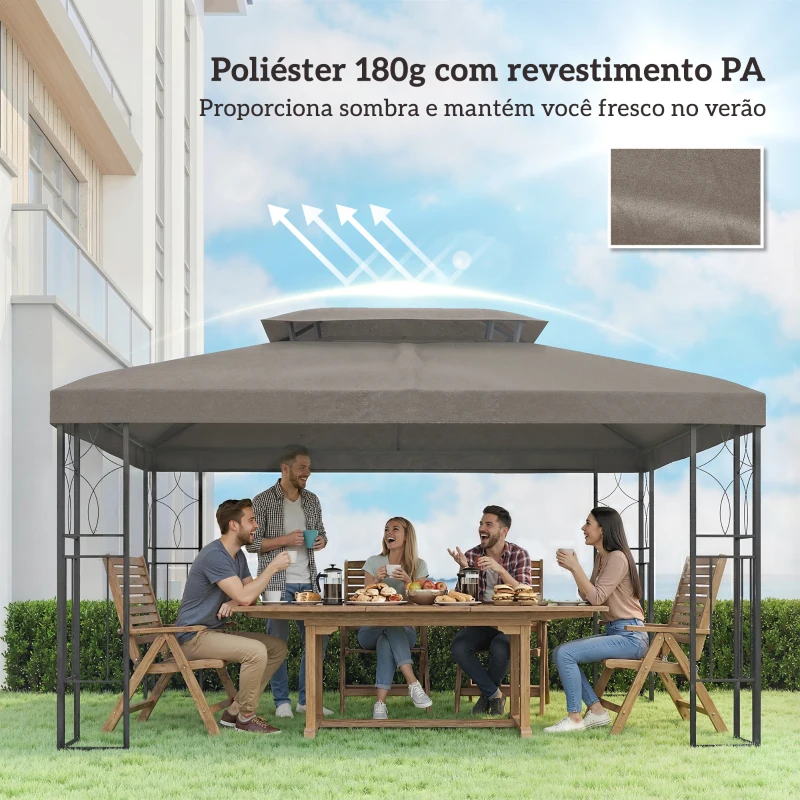 Outsunny Teto de Reposição 4x3 m com Teto Duplo Orifícios de Drenagem e Proteção UV Apenas Teto NÃO Inclui Estrutura Castanho