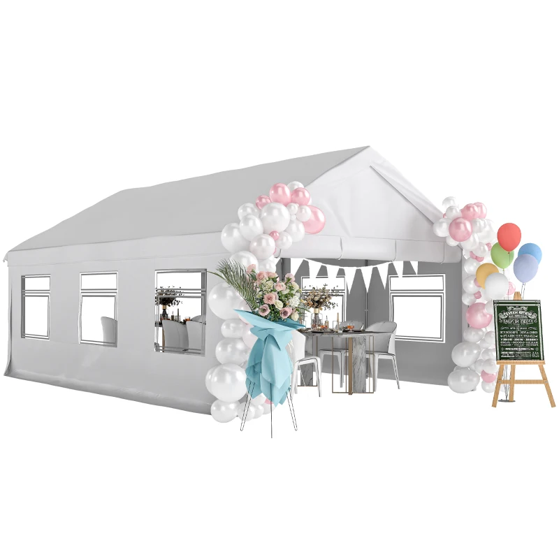 Outsunny Gartenpavillon 4x6 m mit Seitenwänden, 6 Fenstern und Doppelteingang, aus verzinktem Stahl, Weiß