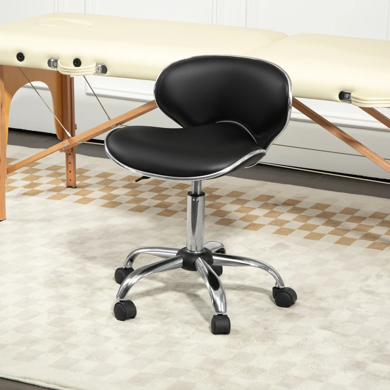 HOMCOM Tabouret à roulettes tabouret de travail avec hauteur réglable 44-56 cm et dossier, pivotant 360°, noir