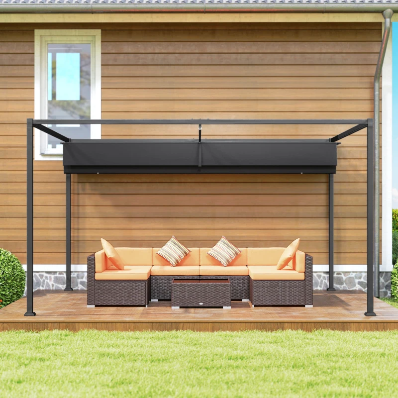 Outsunny Pérgola Gazebo de Exterior 3x2.1 m con Toldo Retráctil en Metal y Poliéster, Negro