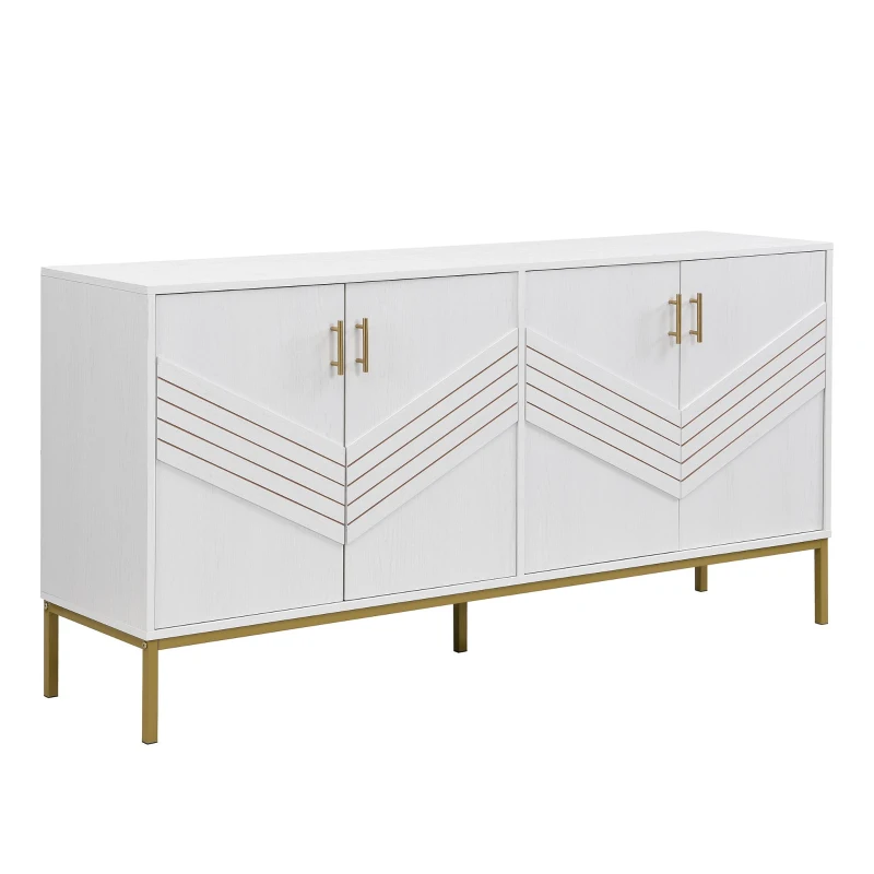 Credenza moderna con 4 ante e ripiani regolabili in altezza, in MDF, 160x40x80,5 cm, Bianco