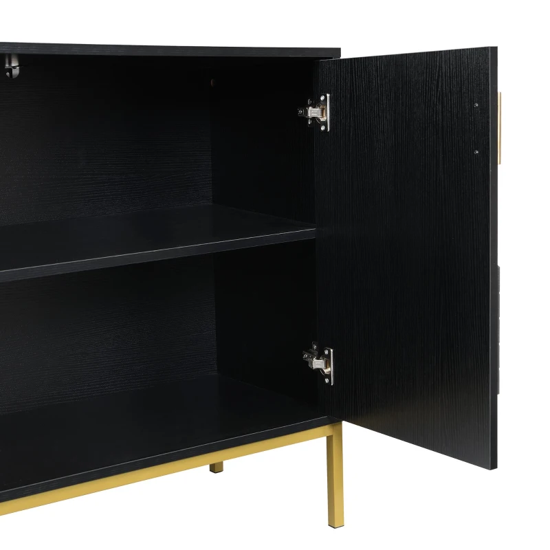 Credenza moderna con 4 ante e ripiani regolabili in altezza, in MDF, 160x40x80,5 cm, Nero