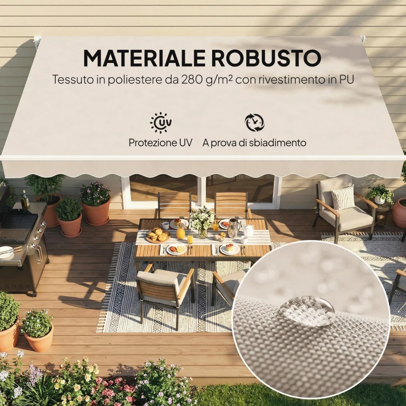 Outsunny Telo di Ricambio per Tenda Parasole Retrattile, in Poliestere UV 50+, 3.5x2.5 m, Crema