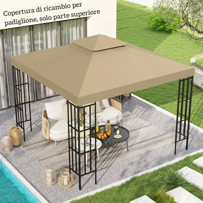 Outsunny Tetto di Ricambio per Gazebo 3x3m a 2 Livelli e Resistente ai Raggi UV, Beige