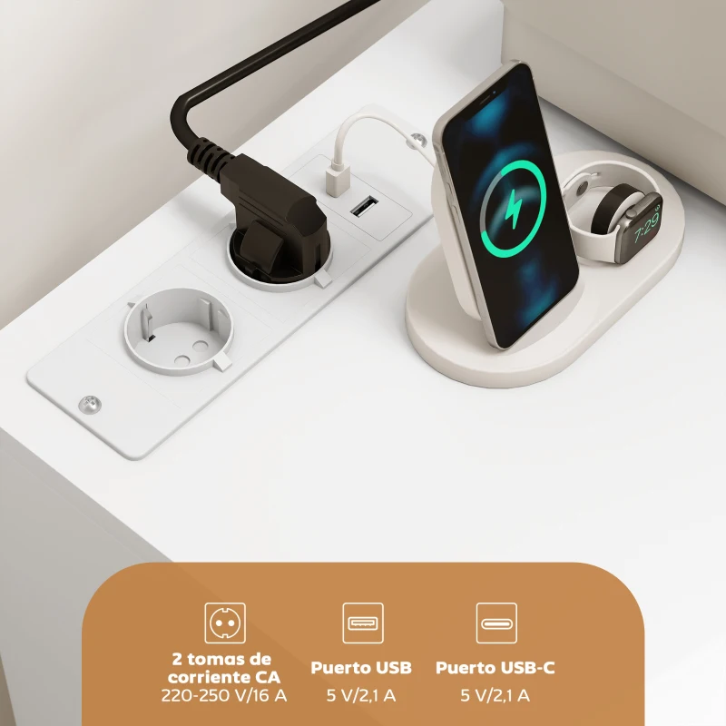 HOMCOM Mueble para Impresora con Estación de Carga y Ruedas 5 Cajones Puertos USB Estante Ajustable Blanco