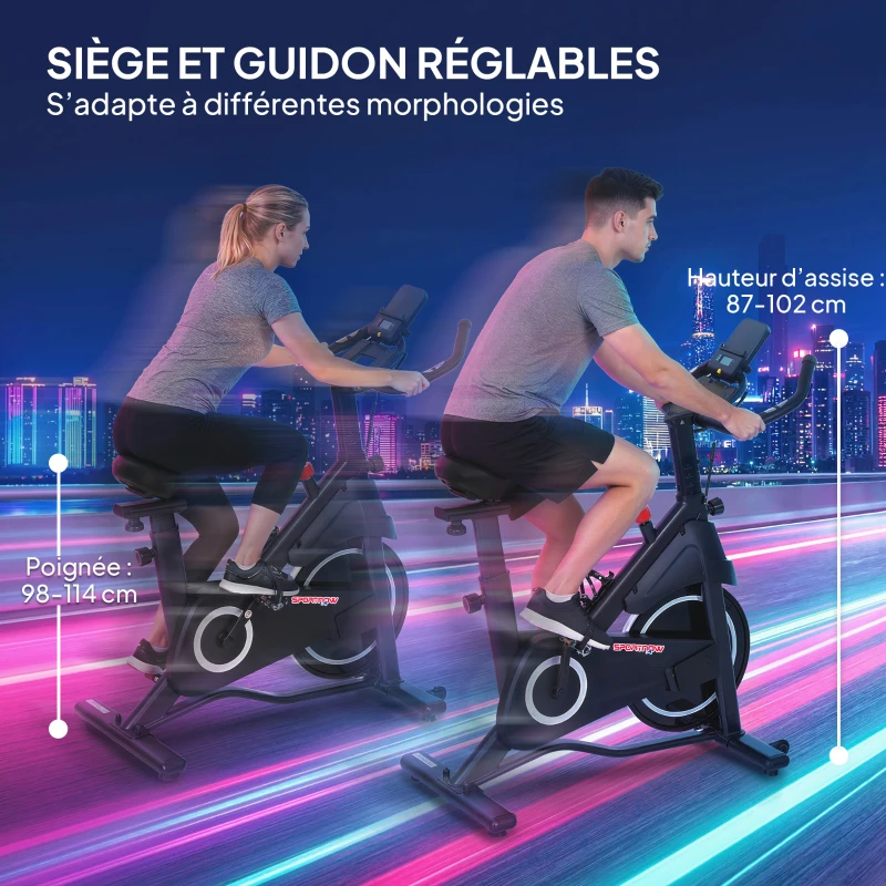 SPORTNOW Vélo d'Appartement, Vélo d'Exercice, Résistance Magnétique Réglable, Écran LCD, Siège Confortable, 108x51x116cm, Blanc