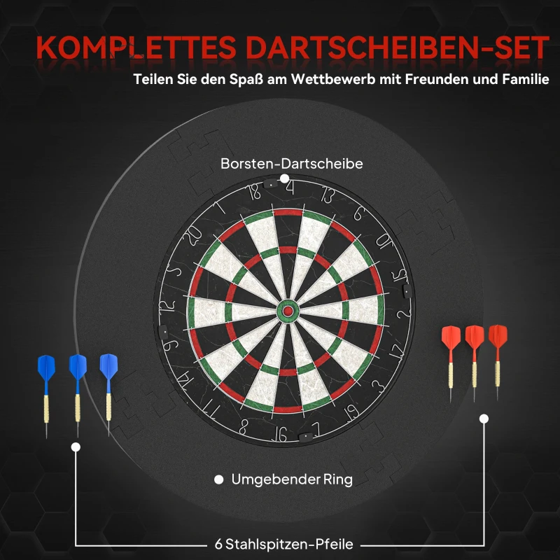 SPORTNOW Dartscheibe Dartboard-Set mit Schutzring, 6 Dartpfeile mit Stahlspitzen, Sisal, Kunststoff, Schwarz