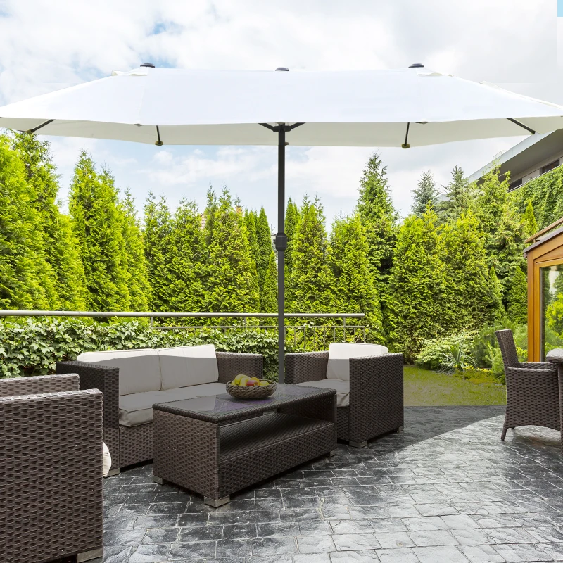 Outsunny Ombrellone Doppio a 12 Stecche con Base a Croce e Manovella, in Acciaio e Poliestere, 455x265x238 cm, Beige