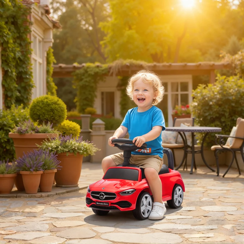 AIYAPLAY Correpasillos Mercedes-Benz con licencia, coche de empuje con manillar desmontable, 91 x 40 x 83 cm, rojo