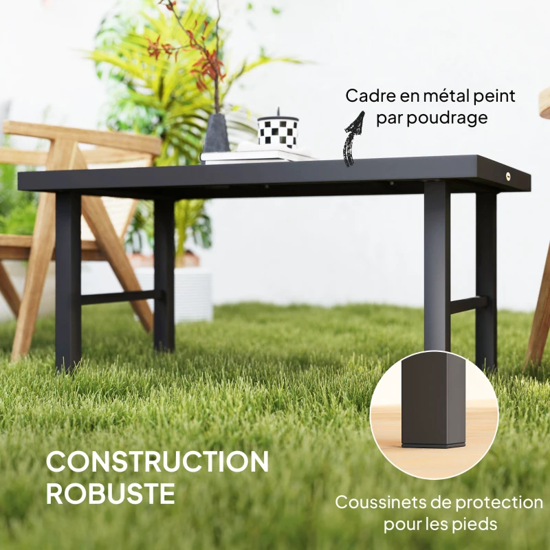 Outsunny Table basse de jardin rectangulaire table de jardin avec plateau SPC à effet bois en métal, 100 x 52 x 46 cm, noir
