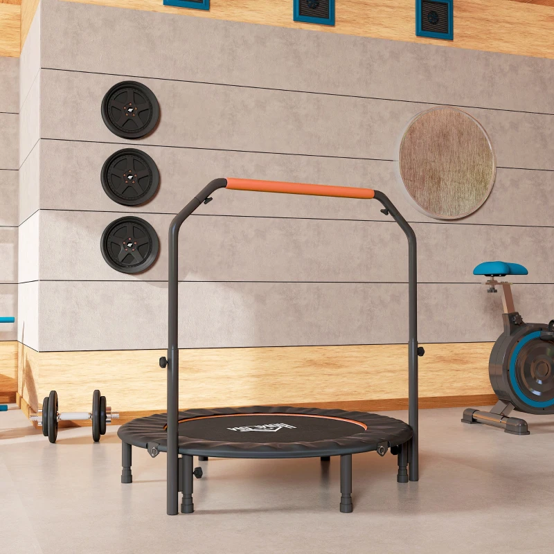 HOMCOM 48" Foldable Mini Fitness Trampoline, with Adjustable Foam Handle, Orange