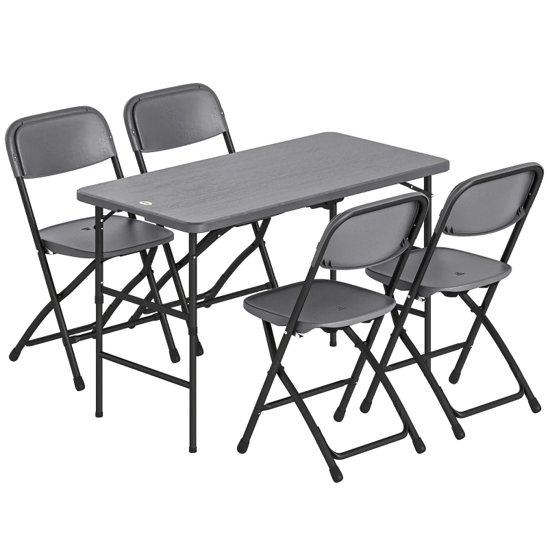 Outsunny Salon de jardin extérieur table de jardin extérieure avec 4 chaises pliables table réglable en hauteur 118 cm gris foncé