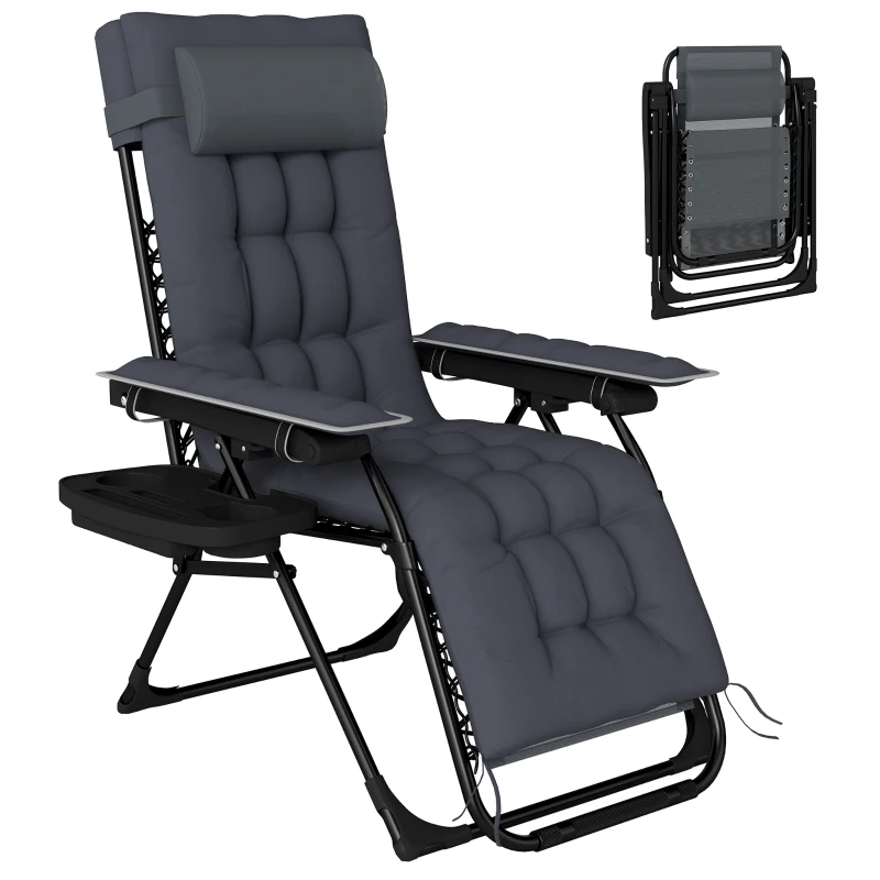 Outsunny Zero Gravity Chair, Folding Sun Lounger Reclining Garden Chair with Arm Pads, Cushion, Cup Holder, Headrest, Dark Grey