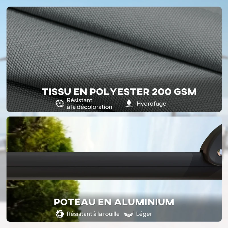 Outsunny Parasol déporté carré parasol de jardin extérieur pied et dalles de lestage mât aluminium protection UV50+2,4x2,4m gris