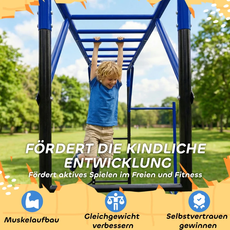 AIYAPLAY Klettergerüst Outdoor Kletterturm mit Turnstange Klimmzugstange für 3-8 Jahre Kinder bis 150kg 250x190x180 cm Schwarz