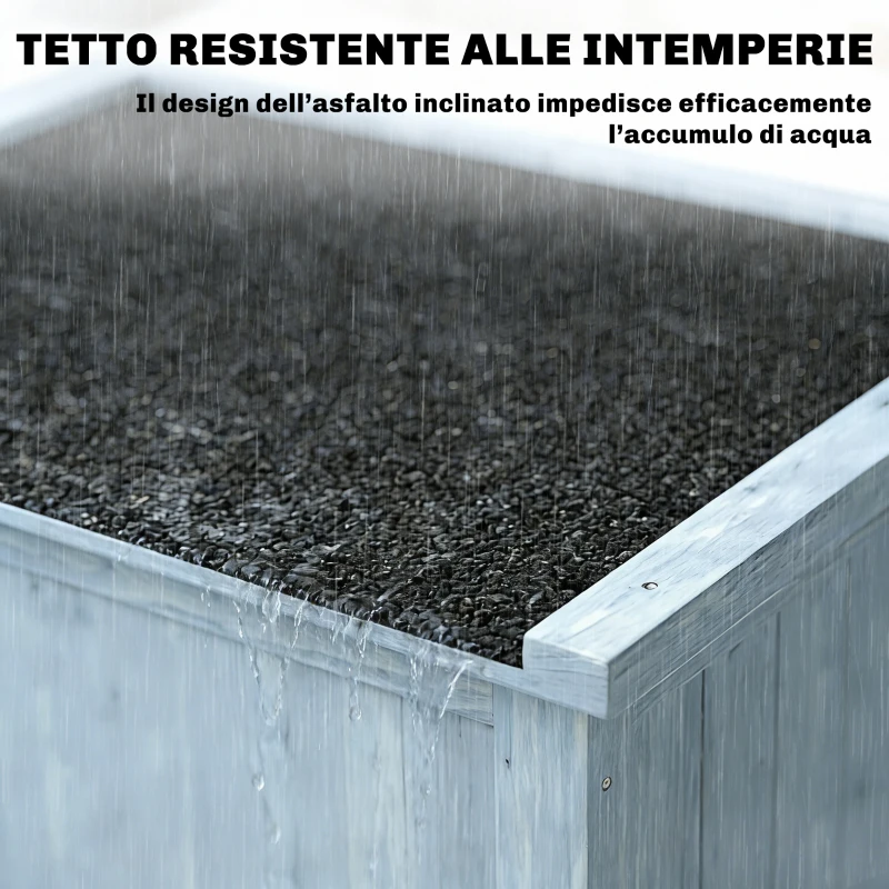 Outsunny Armadio da Esterno in Legno con 2 Scaffali e Tetto Impermeabile, 85x54x170 cm, Grigio