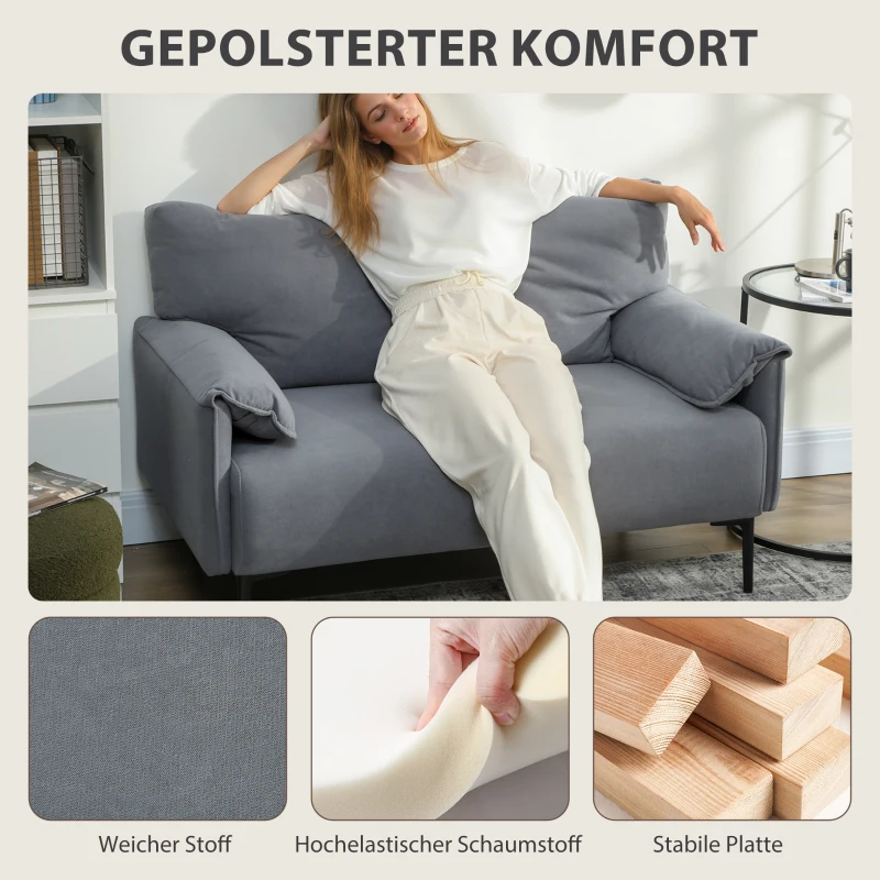 HOMCOM 2-Sitzer-Sofa, dicke Kissen, samtiger Bezug, Polstersofa, Schwarz