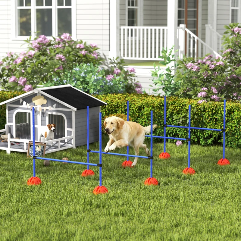 PawHut Set Agility para perros de 4 piezas con 4 vallas y bolsa de transporte para entrenamiento de salto, Azul