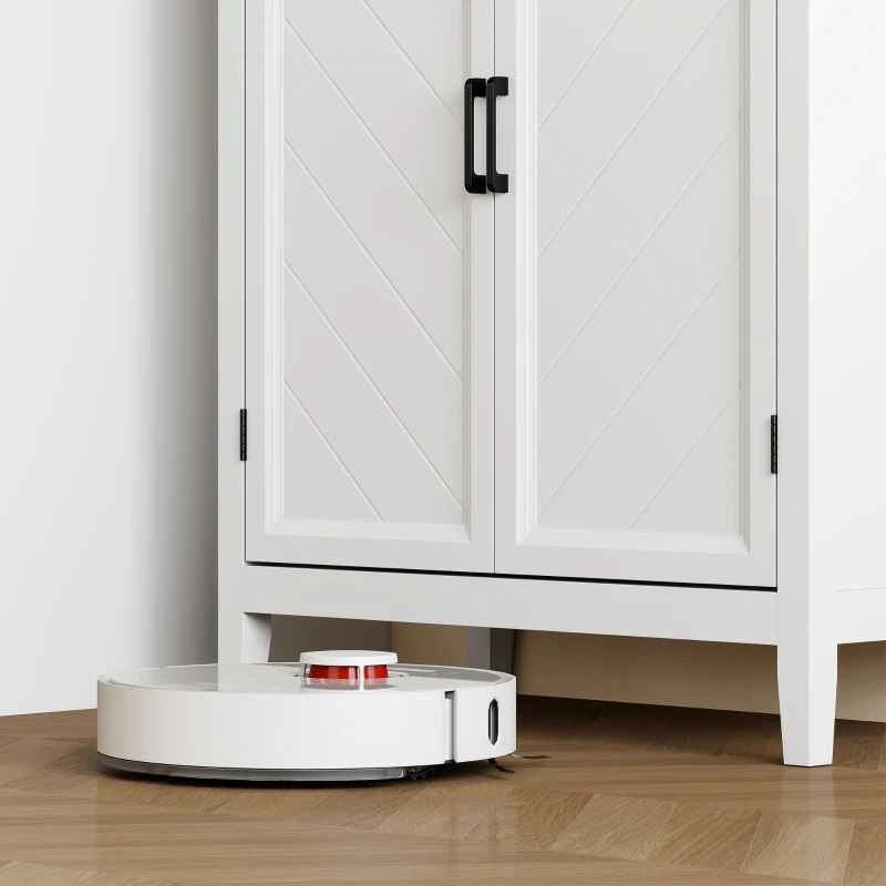 HOMCOM Credenza Alta Cucina 6 Livelli, Armadio da Cucina con 4 Ante a Spina di Pesce e 4 Ripiani Regolabili, 76x40x178,5 cm, Bianco