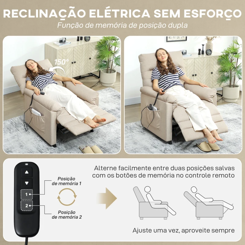 HOMCOM Poltrona Relax com Aquecimento Lombar e Massagem por Vibração Reclinável USB e Função de Memória  82x99x106 cm Bege