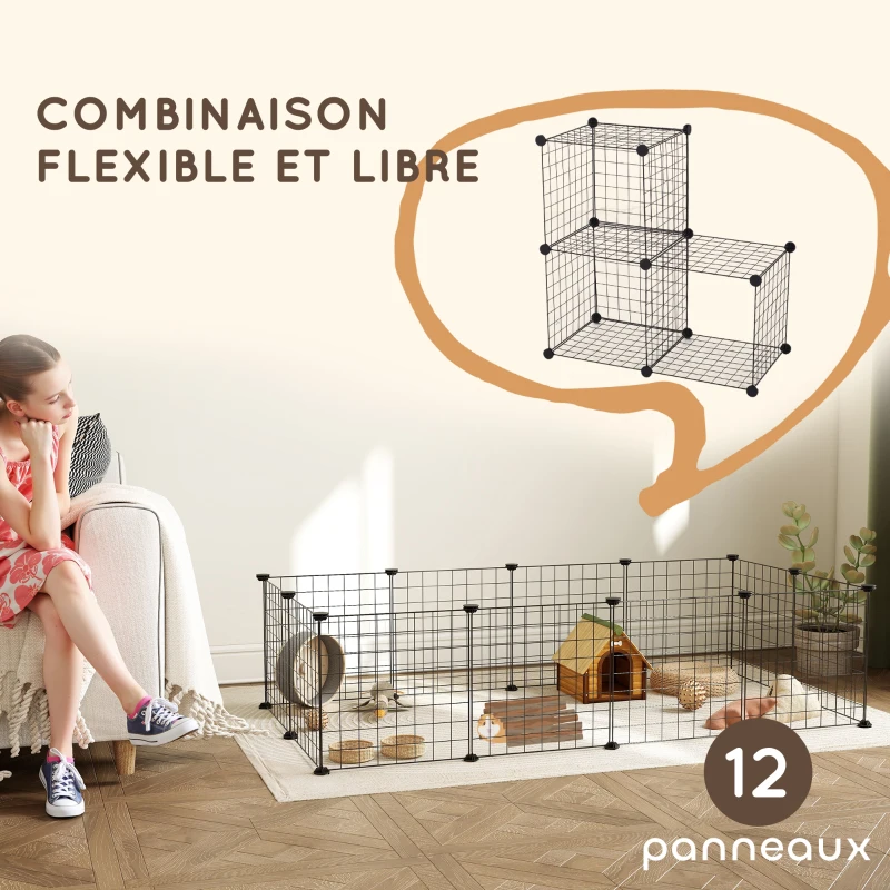 PawHut Cage parc enclos pour animaux domestiques L 106 x l 73 x H 36 cm bords arrondis fil métallique noir