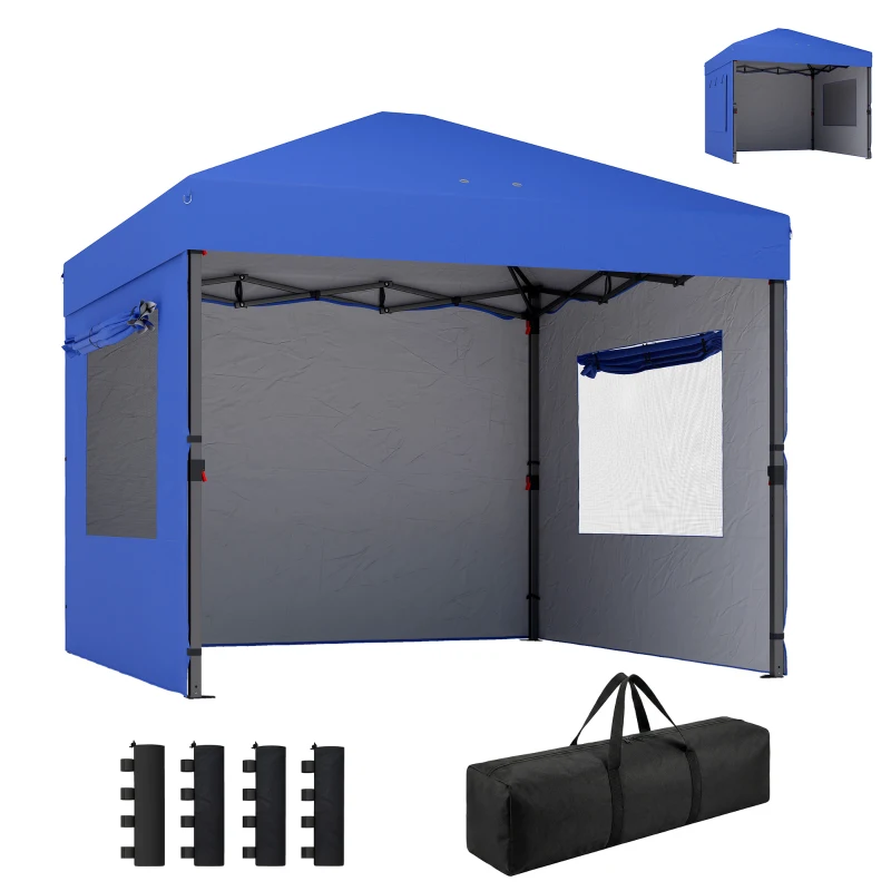 Outsunny Gazebo pieghevole 3x3 m con 3 pareti e 2 finestre, Blu