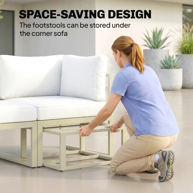 Outsunny Garden Daybed, 6 Piece Outdoor Sectional Sofa Set, Aluminium Patio Conversation Furniture Set with Coffee Table