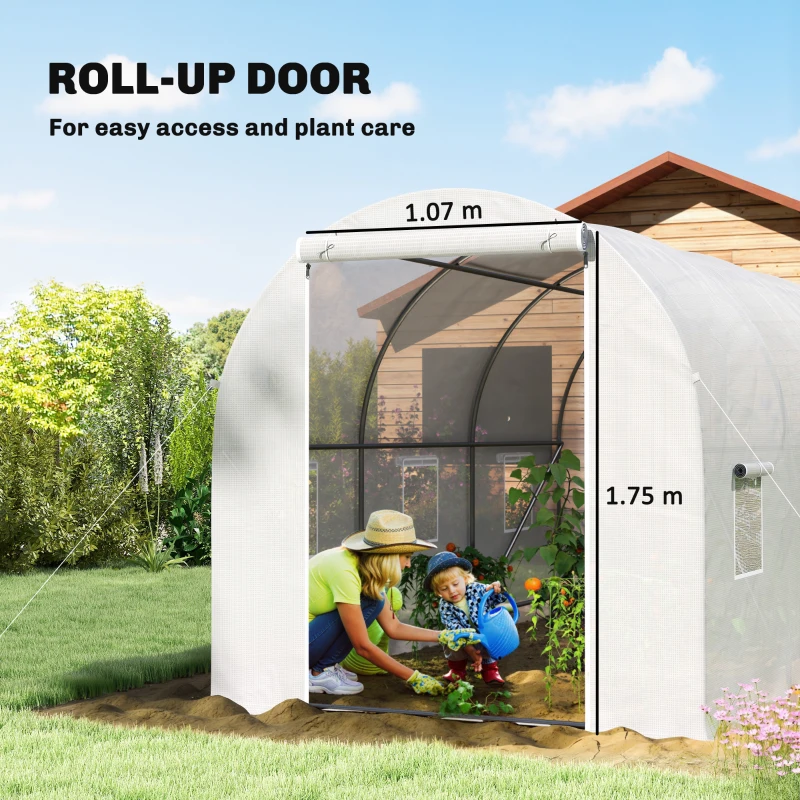 Outsunny 3.5 x 2 x 2 m Large Galvanised Steel Frame Outdoor Poly Tunnel Garden Walk-In Patio Greenhouse - White