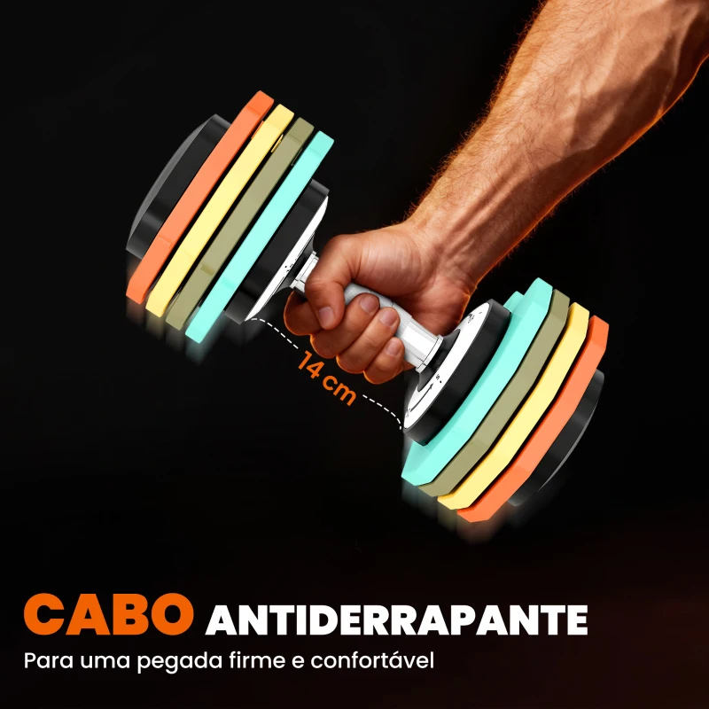SPORTNOW Haltere Ajustável 5 em 1 de 5 a 25 kg com Base de Armazenamento e Pega Antideslizante para Casa Ginásio Multicolor