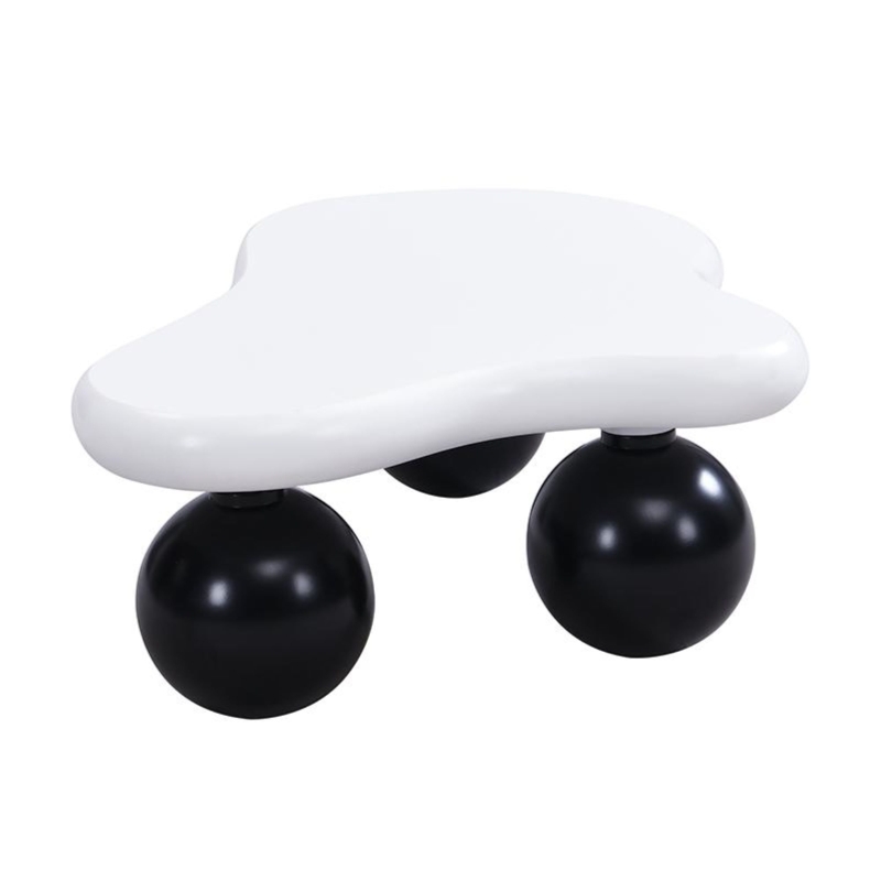 Tavolino da salotto a nuvola con illuminazione LED e gambe tonde, 95x62.5x32 cm, Bianco e Nero