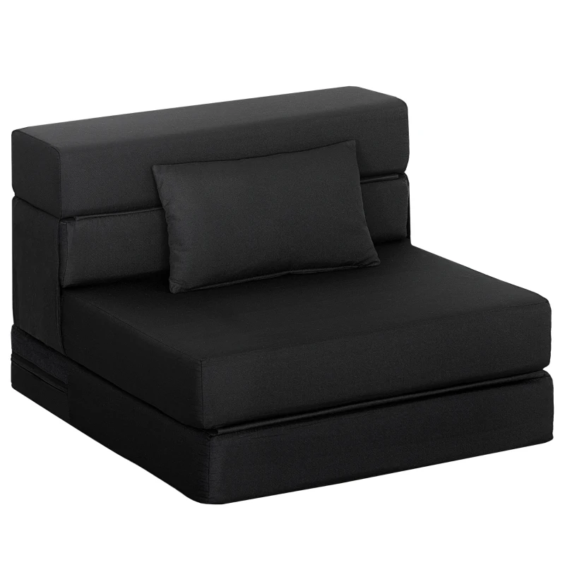 HOMCOM Sillón convertible 1 plaza, sillón cama plegable, cojín incluido, para invitados, salón, espacio pequeño, carga 120 kg, negro