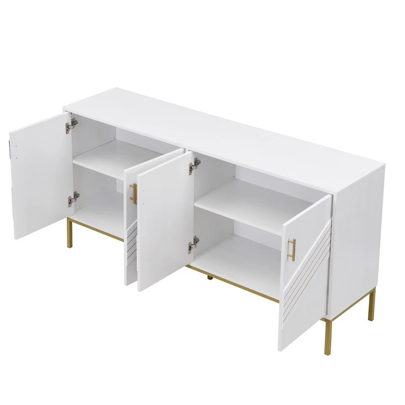 Credenza moderna con 4 ante e ripiani regolabili in altezza, in MDF, 160x40x80,5 cm, Bianco