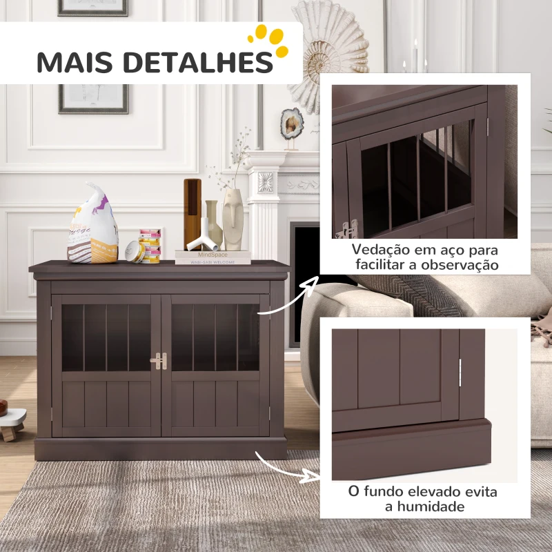 PawHut Gaiola para Cães com Mesa Auxiliar 3 Portas Francês e Fecho Magnético para Cães Pequenos 78x53x59,3 cm Castanho
