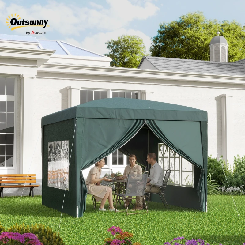 Outsunny 3 x 3m Pop Up Gazebo, Wedding Party Canopy Tent Marquee with Carry Bag and Windows, Green(m-2)
