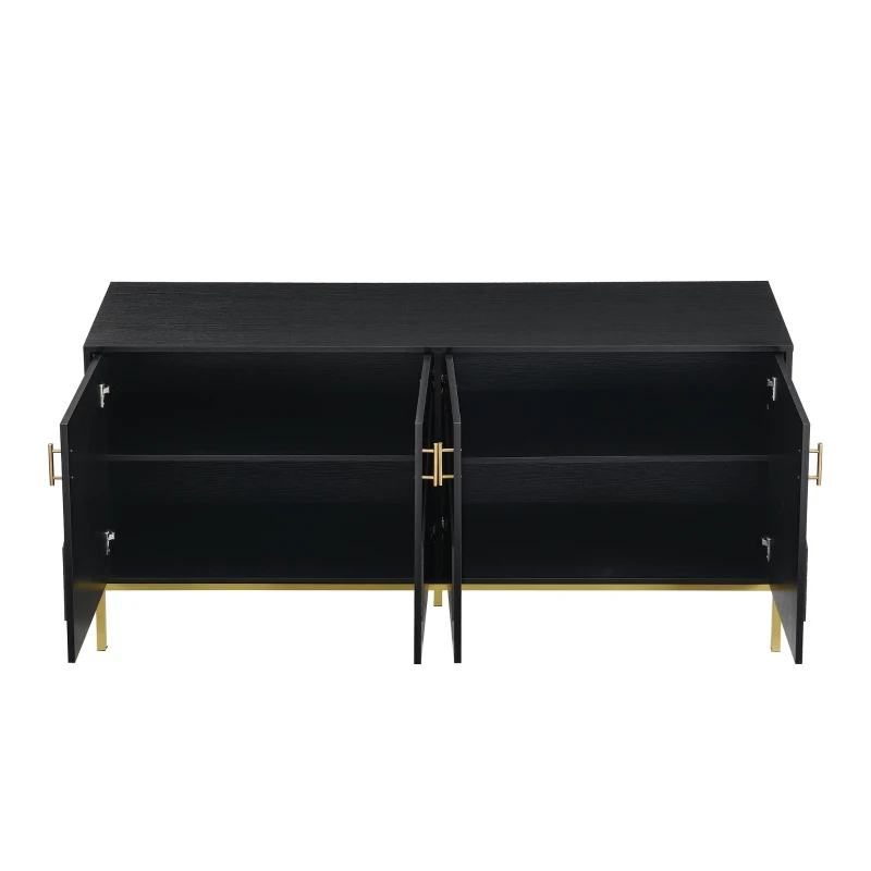 Credenza moderna con 4 ante e ripiani regolabili in altezza, in MDF, 160x40x80,5 cm, Nero