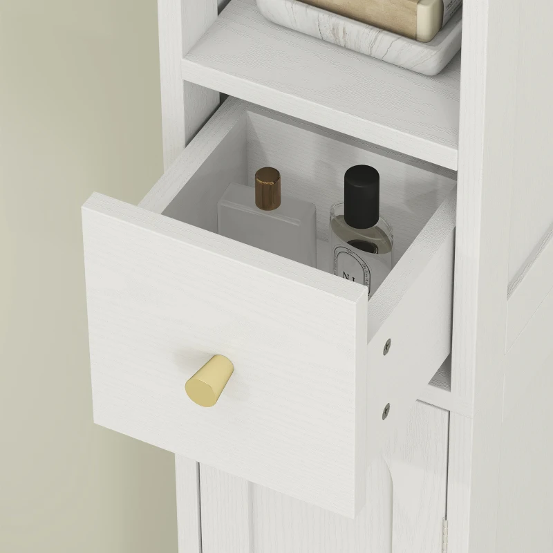 HOMCOM Mobile Colonna per Bagno, Mobile Contenitore con 2 Ante, Cassetto, Scomparto Aperto e Ripiano Regolabile, Bianco